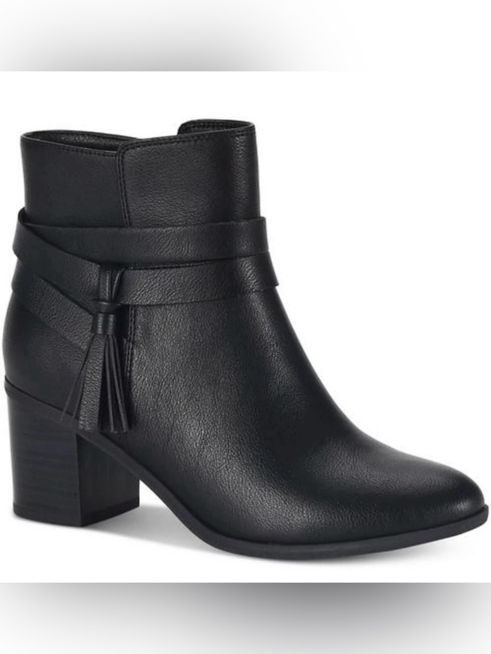 Style & Co. Black Tassel Strap Block Heel Ankle Boots